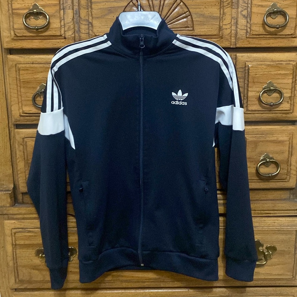 Adidas Jacket Navy with White Stripes Youth Large
